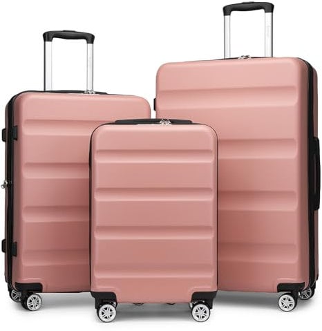 KONO Koffer Trolley Kofferset 3 Teilig Erweiterbarer Leichte Hartschalenkoffer aus ABS+PC Reisekoffer mit TSA-Schloss und 4 Spinnrollen M-L-XL, Nude