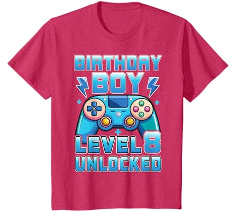 Birthday Boy Level 8 Unlocked Video Gamer 8th Birthday T-Shirt