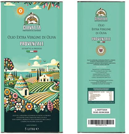 CIAVATTA - Olio Extravergine di Oliva Provenzale Ciavatta – 5 Litri – Delicato, Non Pizzica in Gola, Bassissima Acidità, 100% Italiano