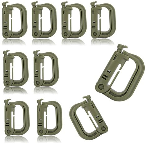 MYLERCT 10 Stück Karabiner Kunststoff, D-Form Kleine Karabiner, Drucktyp Karabinerhaken Kunststoff, Armeegrün, für Taschen, Kleidung, Geschenkartikel