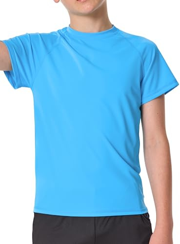 Jungen UV Shirt Rashguard UPF 50+ Schwimmshirt Kinder Badeshirt Rundkragen Bademode Trocknend (Himmelblau,10-12 Jahre)