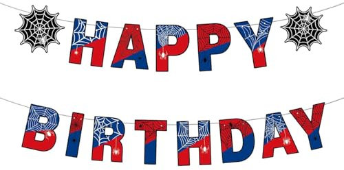 Rimtpuz Spiderm Happy Birthday Garland, Guirnalda de cumpleaños de Spidey Happy Birthday, Decoración de araña, Perfecta para cumpleaños infantiles, Decoración de Spidey y sus súper amigos