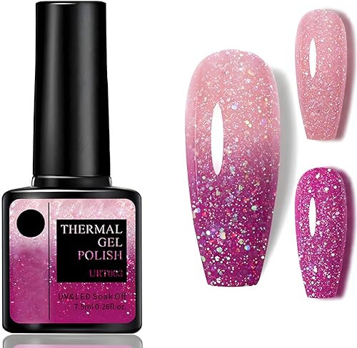 Thermal Color-Changing Gel Nail Polish with Diamond Glitter – Reflective, Long-Lasting, Glossy Finish for DIY Nail Art & Home Salon Manicures(Radiant Purple)