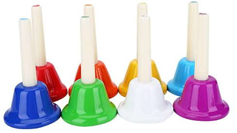 8pcs Handglocken Set, 8 Hinweis farbenfrohe Metall Handbells Set Musikinstrument Unterricht Percussion Instrument für Kinder Kinder