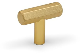 40mm Brushed Brass Hexagon T-Bar Knob Brushed Cabinet Cupboard Door Drawer Pull Handle