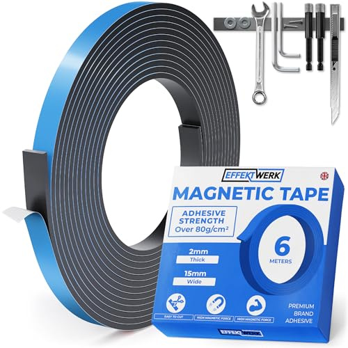 EFFEKTWERK - Magnetbandrolle - 6 Meter Lang, 15mm breit - Magnetstreifen mit starker selbstklebender Unterlage - Einfach zu schneiden und auf flachen Oberflächen zu kleben
