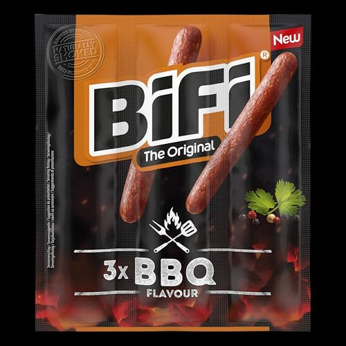 BiFi BBQ - 16er Pack (16 x 60g) - BBQ-Salami Sticks - Würziger Wurstsnack To Go - Geräuchert über Buchenholz - Optimal für unterwegs, im Büro oder nach dem Sport - mit rauchigem Barbecue-Geschmack