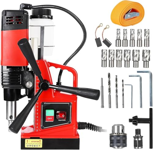 Magnetbohrmaschine 1300W Profi-Magnetbohrer Mit Ständer, 2922Lbf Bohrkraft, 810 U/Min, Inkl. 11-Teiligem Bohrer-Set Für Stahl, Aluminium, Kupfer (Max. Ø 40Mm)