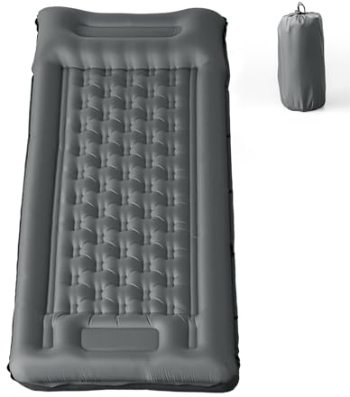 Inflatable Camping Sleeping Pad with Built-in Foot Pump 12cm Thick Waterproof & Tear-Resistant 50D Nylon Mattress Portable, Compact Air Mat for Backpacking, Hiking, Tents, Grey, 195 X 72 X 12 CM