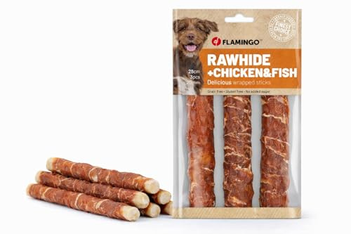 hundeleckerli - leckerli Hund - R'Hide Sticks - mit Huhn und Kabeljau - 28 cm - 3 Stück - 280 g - glutenfrei - getreidefrei - ohne Zuckerzusatz