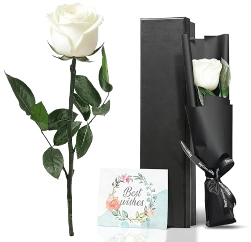 VOIDHUES Ewige Rose in Geschenkbox Echte konservierte Infinity Rose mit Stiel Rosen langlebiges Blumen-Geschenk für Frauen, Mama Geeignet für Geburtstage, Jubiläen und Valentinstag (Weiß)