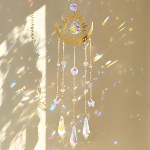 Goldener Flammen Kristall Sonnenfänger, Sonnenfänger kristall | Sonnenfänger Kristall für Fenster, Fensterdeko Hängend Modern Fenster Deko, Eleganter Suncatcher für Wohnzimmer Balkon.