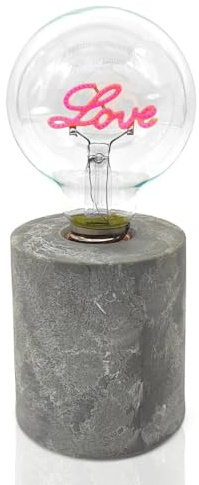 Mea-Living GmbH Lucia Tischleuchte mit LED-Lampe Love in pink und Betonoptiksockel H:18 cm, batteriebetrieben - Tischlampe Liebe, Lampe, Moderner Deko Stil, Valentinstaggeschenk, Hochzeitsgeschenk