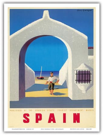 Poster, Motiv Pacifica Island Art Madrid, Spanien, Spanisches State Tourist Département – Boot und Fischer Vintage World Travel Poster von Guy Georget c.1950er Jahre Master Print Antik 9 x 12
