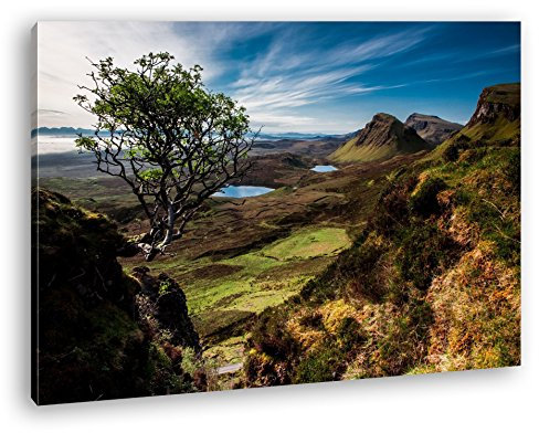 deyoli wunderschöne Landschaft mit Bergen in Schottland Format: 80x60 als Leinwandbild, Motiv fertig gerahmt auf Echtholzrahmen, Hochwertiger Digitaldruck mit Rahmen, Kein Poster oder Plakat