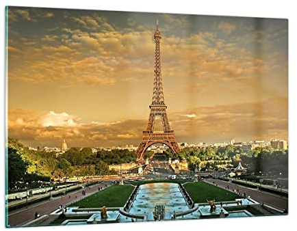Bilder auf Glas 120x80cm Wandbild Glasdruck Architektur Städte - 0435 | Eiffelturm Frankreich Paris Groß XXL Modern Dekoration Wohnzimmer Schlafzimmer Küche Wanddeko Kunstdruck Art ARTTOR