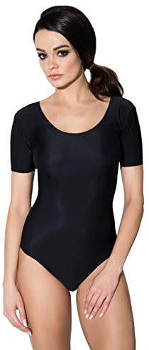 Aquarti Damen Ballett Trikot Kurzarm Gymnastik Tanz-Body, Farbe: Schwarz, Größe: 38