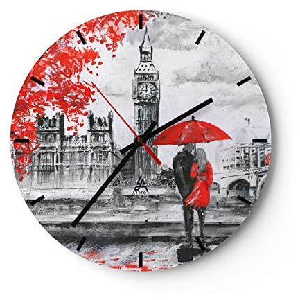 Modern Wanduhr London Architektur Big Ben 40x40cm Rund Groß Wand Uhr Glas Analog Zimmeruhren Küche Büro Wohnzimmer Glasuhr Wall Clock Dekoration Design Wanddekoration Küchenuhr C3AR40x40-3153