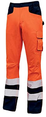 U-Power LIGHT, pantaloni, con multitasche, elastico in vita, ginocchia preformate, strisce riflettenti, comodo abbigliamento da lavoro, con passante per martello, tasca porta attrezzi (ORANGE FLUO_L)