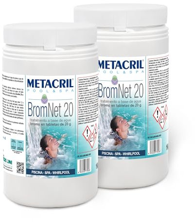 Metacril Brom Net 20, tabletas de bromo de disolución Lenta de 20 g para Piscinas y spas - 2 KG (1 + 1 PZ)