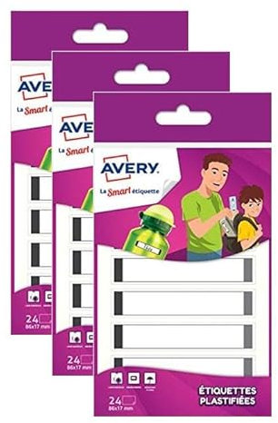 Avery Etiketten, laminiert, weiß, mit grauem Rand, 86 x 17 mm, 3 Packungen mit je 24 Stück