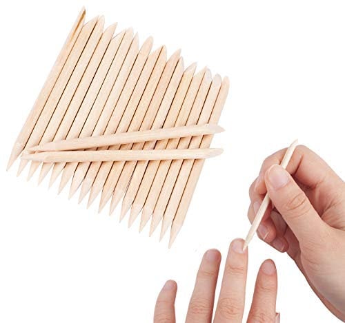 Floranea 50 Pcs Orange Wood Sticks for Nails Natural Double Sided Multifunctional Wooden Mini Cuticle Pusher Remover Tool Kit for Manicure Pedicure