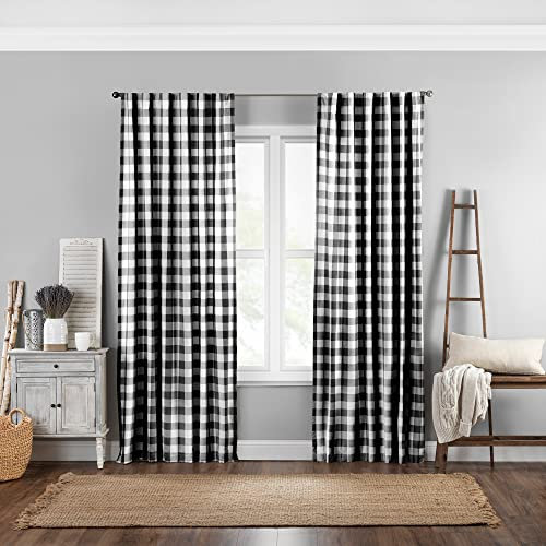 Elrene Home Fashions Farmhouse Living Buffalo-Check Fenstervorhang, Schwarz, 132 x 213 cm, Baumwolle, 52 W x 84 L (Pack of 1)