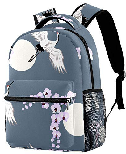 Lorvies Rucksack mit Orchideen und japanischen Vögeln, Kranichen, Mond, Landschaft, lässiger Rucksack, Schulterrucksack für Schule, Studenten, Reisetaschen