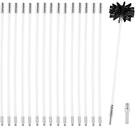 Kit de Ramonage 6 Mètres Brosse Nettoyage de Cheminée Brosses Pellet 100mm Kit de Ramonage Flexible Poêle à Pellet Outil Nettoyage pour Cheminées Conduits 15 Cannes de Ramonage
