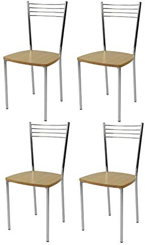 t m c s Tommychairs - Set 4 sedie modello Elena per cucina bar e sala da pranzo, struttura in acciaio cromato e seduta in legno massello color rovere