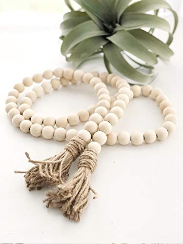 Becho 57 Inches Wood Bead Garland with Tassels - Home Decor Prayer Beads Farmhouse Wall Hanging