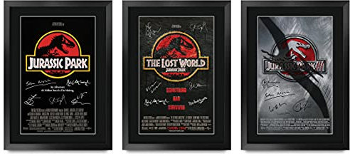 HWC Trading FR A3 Jurassic Park Collection x 3 Geschenke gedrucktes Poster signiert Autogramm Bild für Film Memorabilia Fans – A3 gerahmt