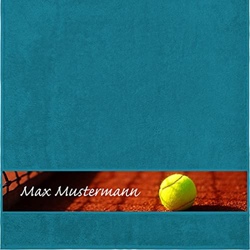 Manutextur Duschtuch mit Namen - personalisiert - Motiv Tennis - viele Farben & Motive - Dusch-Handtuch - Petrol - Größe 70x140 cm - persönliches Geschenk mit Wunsch-Motiv und Wunsch-Name