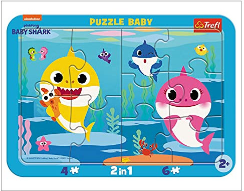 Trefl, Puzzle, Rahmenpuzzle mit Unterlage, 10 Teile, Fröhliche Haie, für Kinder ab 2 Jahren