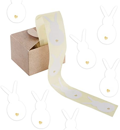 Logbuch-Verlag 200 Osterhasen Aufkleber auf Rolle weiß gold - Ostersticker Osteraufkleber Hasen mit Herz selbstklebend 6 x 3 cm