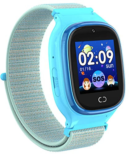 PTHTECHUS Smartwatch für Kinder, 1,37'' LED Touch Digitalkamera LBS-Positionierung Kinderuhr Support Spiel Anruf Wecker SOS Sprach Chat Smart Watch, Kindergeschenk 5-12 Jahre, Blau