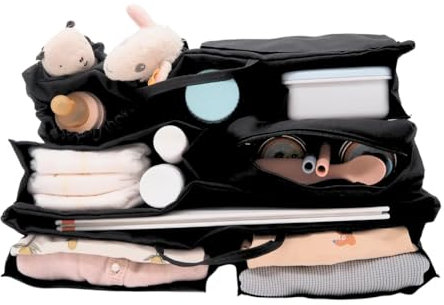 lilibell große Windeltasche für Newborn Baby Essentials, Handtaschen Organizer für Eltern, Taschenorganizer mit Thermofach, Waschbare Wickeltasche für Babys, Reisetasche, Granda Schwarz
