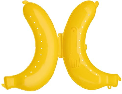 Jazooli Banana Holder - Durable Lunch Box, Snack Containers, Airtight Yellow Banana Case Fruit Holder - BPA Free Plastic, Non-Toxic, Ideal for School, Work, Travel, Easy to Clean