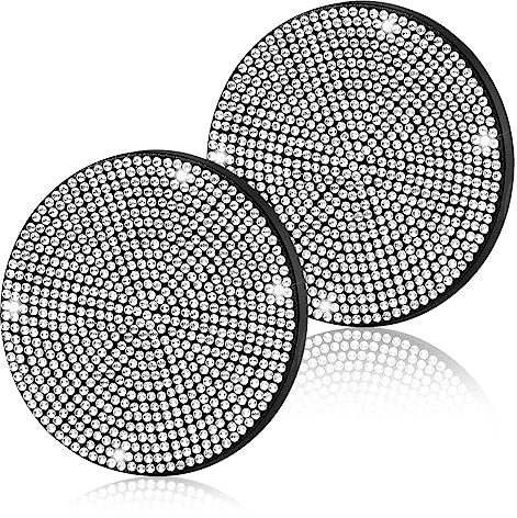 Jagowa 2 Packs Car Water Coasters Shiny Diamonds Crystal Anti-Slip PVC Soft Coasters Car Cup Holder Car Accessories for Women Girls (White)