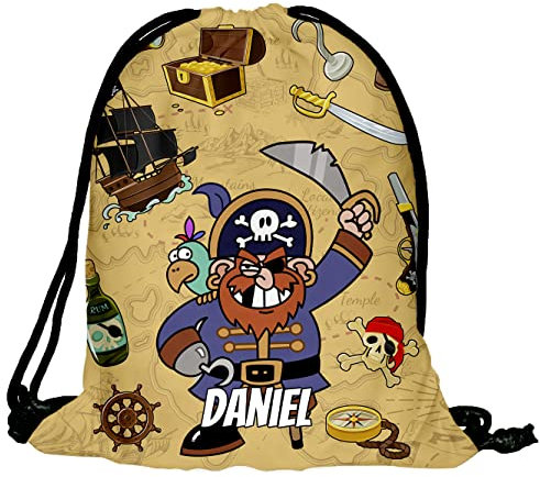 Kinder Turnbeutel mit Namen Beutel Fullprint Tasche Gymsac Jutebeutel Print Bag Fitness Junge Mädchen Pirat [010]