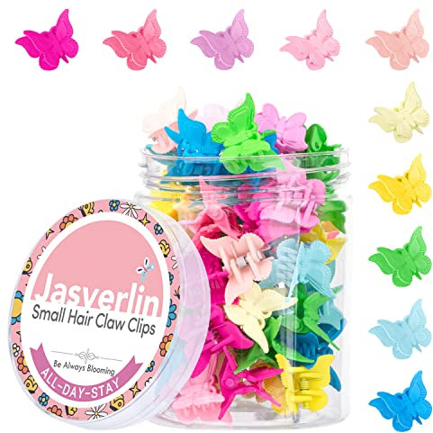 JASVERLIN Schmetterling Haarspangen, Assorted 10 Farben Kunststoff Mini niedliche Haarspange für Mädchen Frauen Kinder Schmetterlinge 90er Jahre Y2K Festival Zubehör 50pcs mit Veranstalter (Solid)