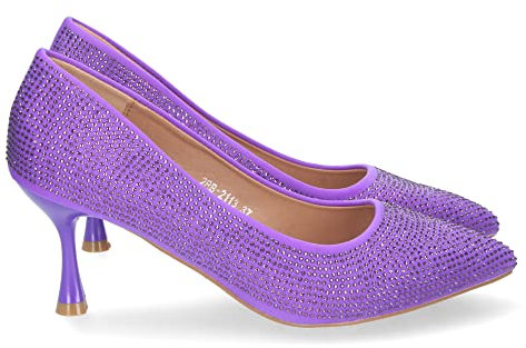 shoes&blues.es 69156-Zapato de Tacon Fino para Mujer, Comodo, Estilo Salon, con Strass, Punta Fina, Otono Invierno 2022. Talla 36 Lila