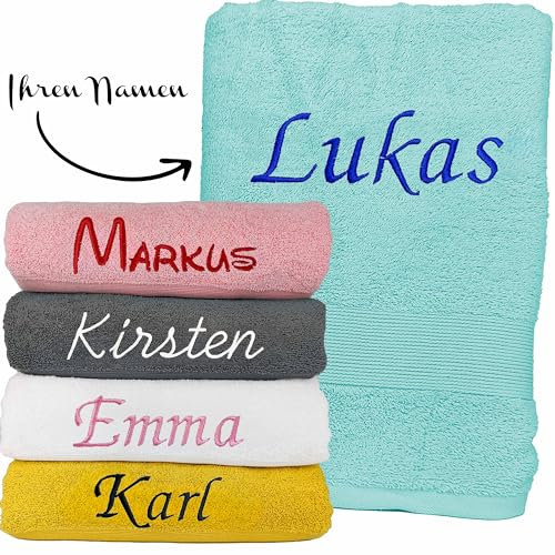 KDO MAGIC - Handtuch personalisiert - Bestickte Serviette mit einem Namen - 100% Baumwolle - Geschenkidee zum Geburtstag, Muttertag, Weihnachten (70 x 130 cm, Himmelblau)