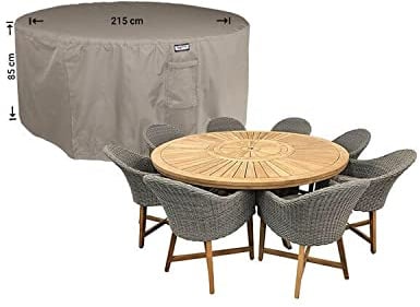Raffles Covers Abdeckhaube für runder Tisch mit Gartenstühle Ø 215 H: 85 cm | Atmungsaktiv | Wasserdicht | UV - beständig | Doppelt genähte, PU-versiegelte Naht | Elastischer Kordelzug |