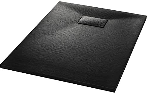 Duschwanne 100x70 cm SMC Brausewanne Schwarz Schiefersteinoberfläche Antirutsch Duschtasse Höhe 2,6 cm Niedrige Schwelle Brausetasse, 9 cm Ablauföffnung (Ablauf nicht im Lieferumfang enthalten)