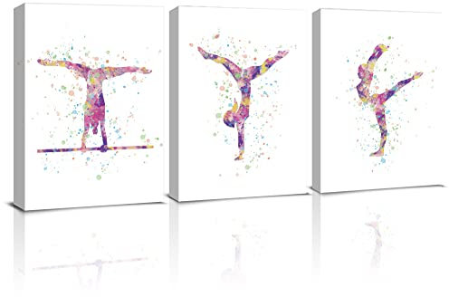 KAIRNE Lot de 3 impressions sur toile encadrées pour chambre de fille - Décoration murale - 20,3 x 25,4 cm - Impression d'art abstrait colorée pour salle de sport - Prêtes à accrocher