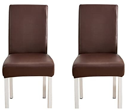 WWYL Esszimmer Stuhlhussen 2er/4er/6er Set, Wasserdichtes Pu Leder Stretch Stuhl-Universell Stuhlhussen Haus Büro Restaurant, Dekor Moderne Spann-Abdeckung (Dunkelbraun,2-Stück)