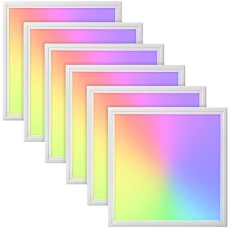 6x LED Panel 62x62cm 2800-6500K 4200lm RGB+CCT Farbsteuerung & dimmbar über Fernbedienung Einbau Rasterleuchte Einlegeleuchte Deckenleuchte Odenwalddecke OWA 620x620x12mm