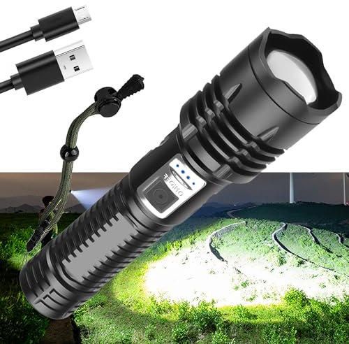 SIDUISDH Torches LED Super Bright Rechargeable, 90000 Lumens Flashlight, Powerful Tactical Torch, Built Battery Powered, USB Hand Waterproof Torch for Dog Walking Camping Emergency