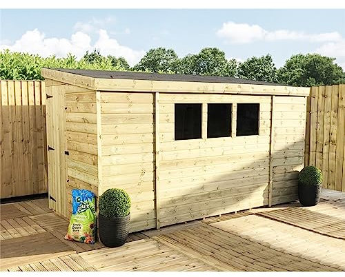 9 x 6 REVERSE Garden Shed Pressure Treated T&G PENT Wooden Garden Shed + 3 Windows + Single Door (9' x 6' / 9ft x 6ft) (9x6)